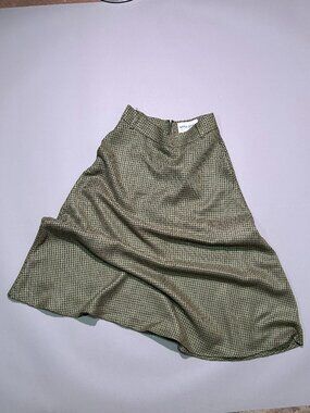 Tweed Midi Skirt Green Houndstooth A-Line NWT
